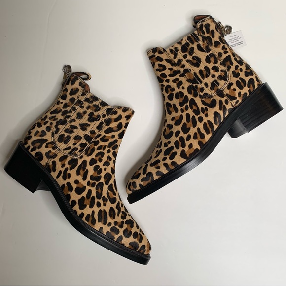 NEW Coach Bowery Chelsea Calf Fur Cheetah Print Booties 5.5 - Picture 2 of 10